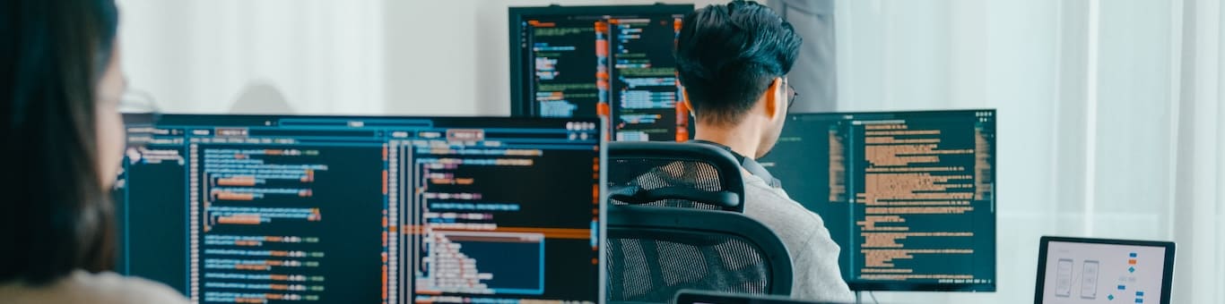 Estudiantes de Ingeniería en Sistemas programando en computadora