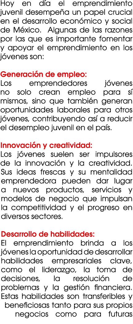 Hoy en d a el emprendimiento juvenil desempe a un papel crucial en el desarrollo econ mico y social de M xico. Alguna...