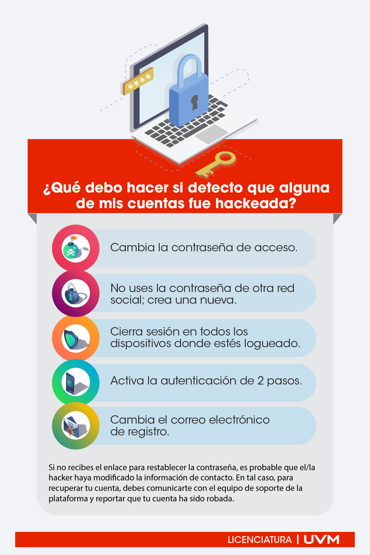 ¿Qué debo hacer si detecto que alguna de mis cuentas fue hackeada?
